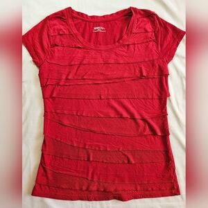 Merona Womens Red Pullover Ruffle Front Crewneck Short Sleeve Top Size Medium